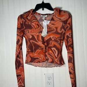 Topshop 2 Piece Set US 4 UK 8 Orange Brown Top Shirt Long Sleeve Pants NEW
